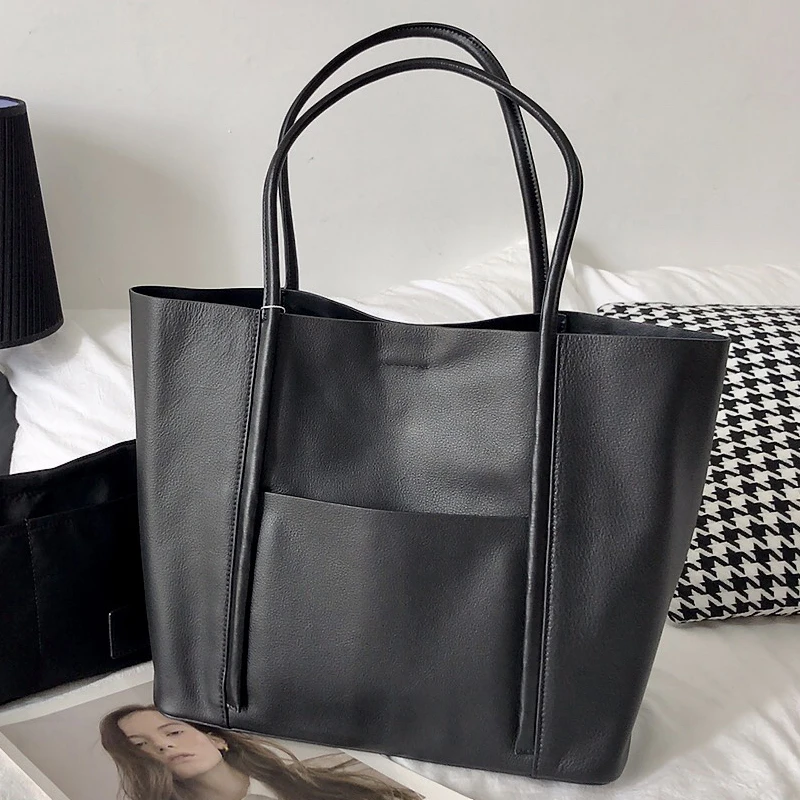 

Сумка-тоут из натуральной кожи для женщин, модная и универсальная сумка из воловьей кожи на одно плечо, большой вместимости, с мягкой текстурой