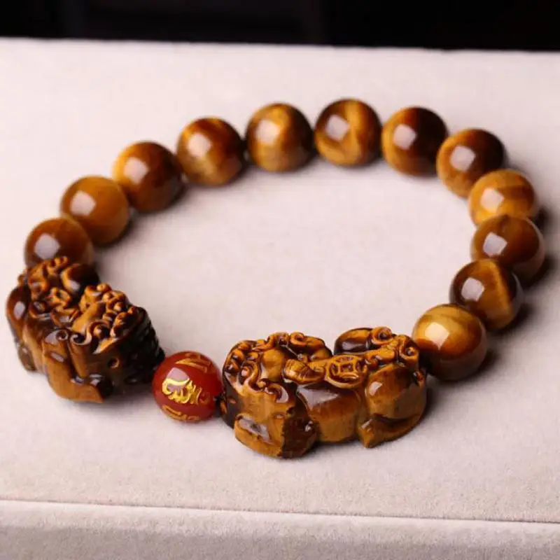 

Tiger Eyes Bracelet Men Women Fine Jewelry Tigers Eye Crystal Healing Stones Beads Double Pixiu Wealth And Protection Bracelets