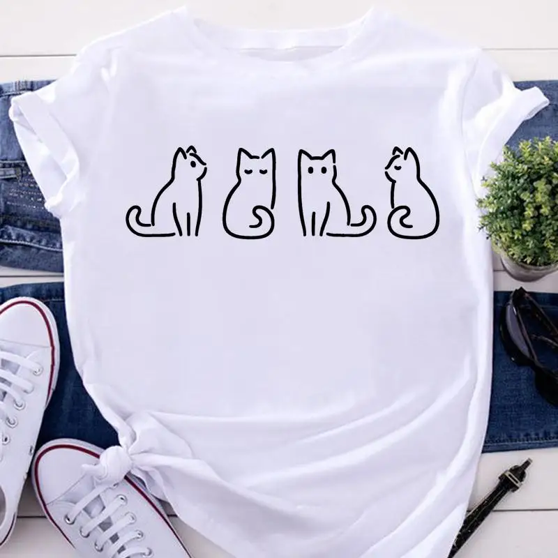 

Женская футболка с коротким рукавом, забавная летняя футболка с рисунком кота и животных