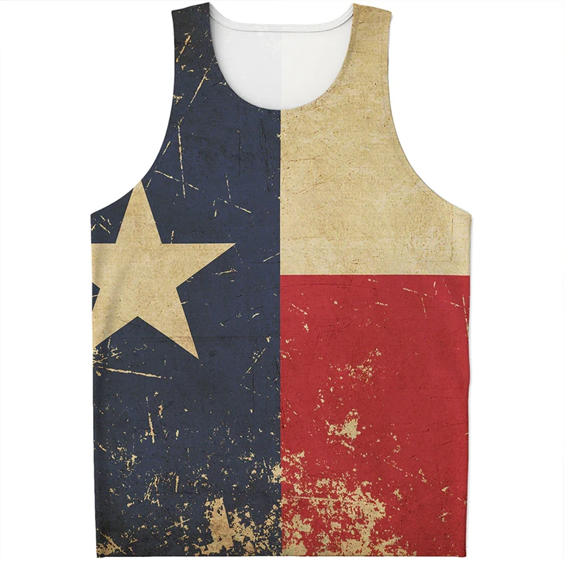 Fashion Texas Flag Pattern Tank Tops Summer Simple Casual Men Women 3D Printed Sleeveless T Shirts Loose Streetwear Vest Tees