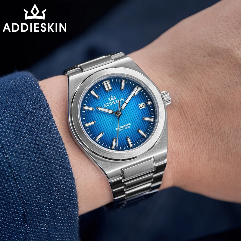 AddiesKin K004 9015 Автоматические мужские часы с желтым вафельным циферблатом, 39 мм, ультратонкие, водонепроницаемость 100 м, сапфировое стекло, люминесцентное покрытие BGW9, подарок для мужчин. (art.: 3920da9fd58f2) - 3920da9fd58f2