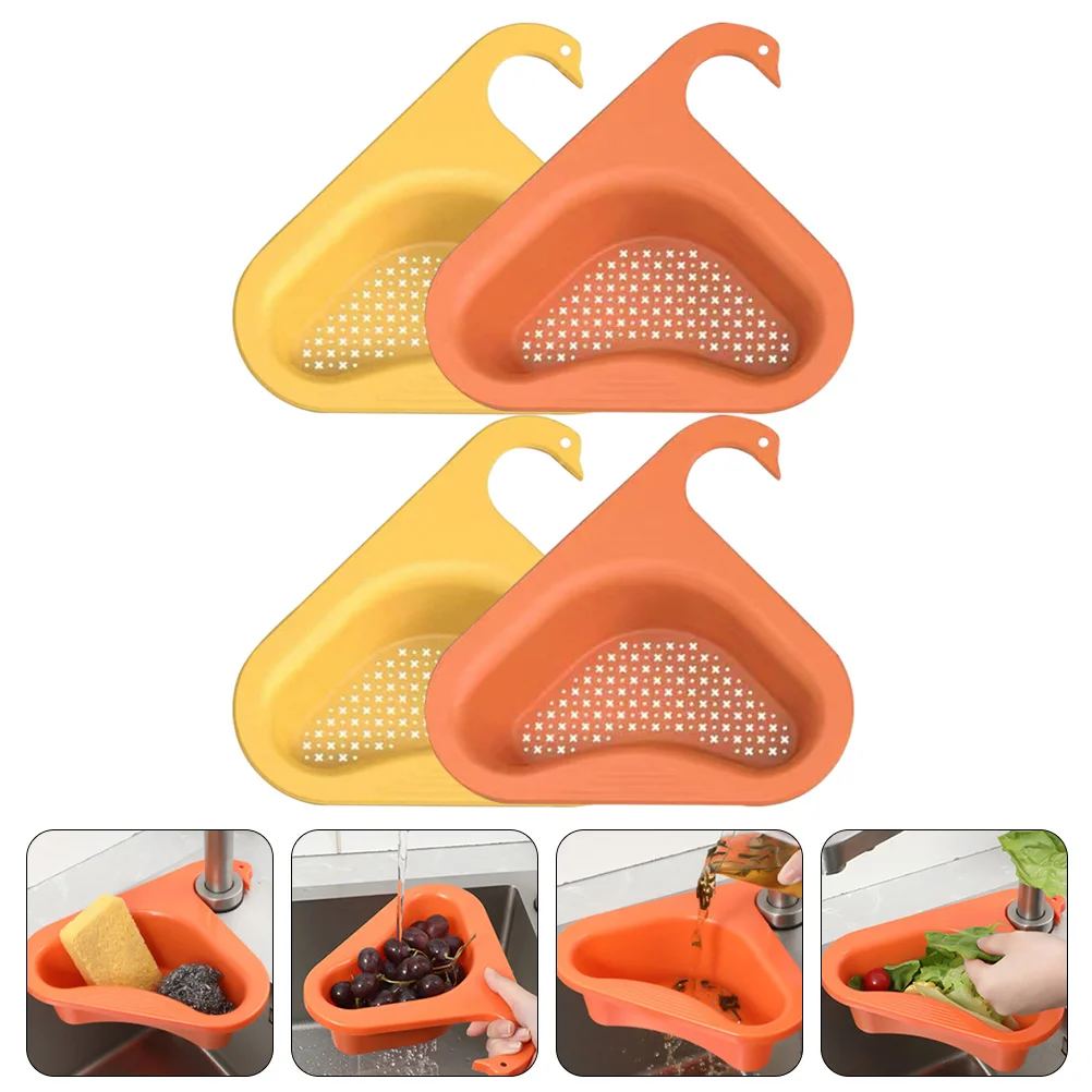 

4pcs Kitchen Gadget Corner Sink Strainer Hanging Drain Colanders Triangle Sink Filter Strainer Fruit Drainer