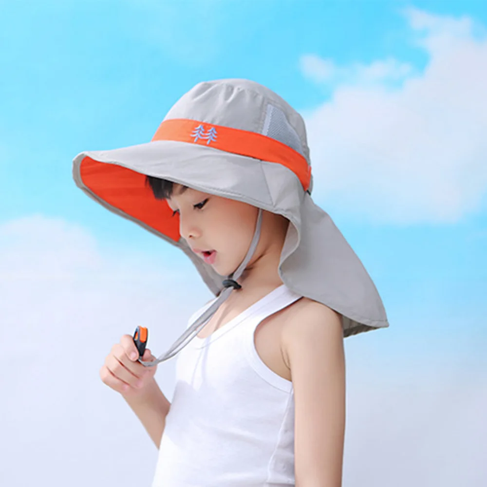Children Summer Bucket Hats UV Protection Outdoor Beach Sun Hat UV Protection Boy Girl Flap Cap Adjustable Wide Brim Cap