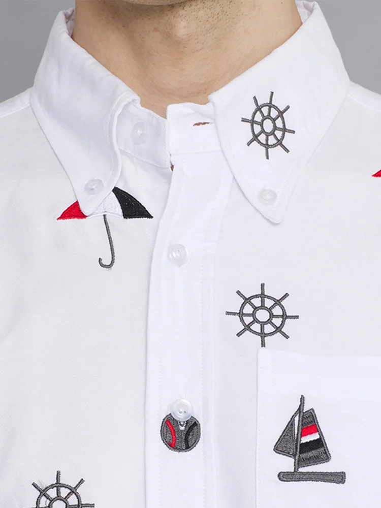 TB THOM Spring Men's Shirt Fashion Embroidery Designs Slim T-shirts Casual Oxford Long Sleeves High Quality Women Men Shirts