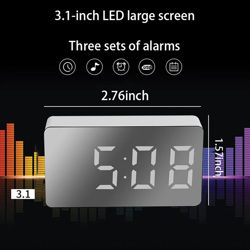Многофункциональные зеркальные часы цифровая будильник дисплей с функцией