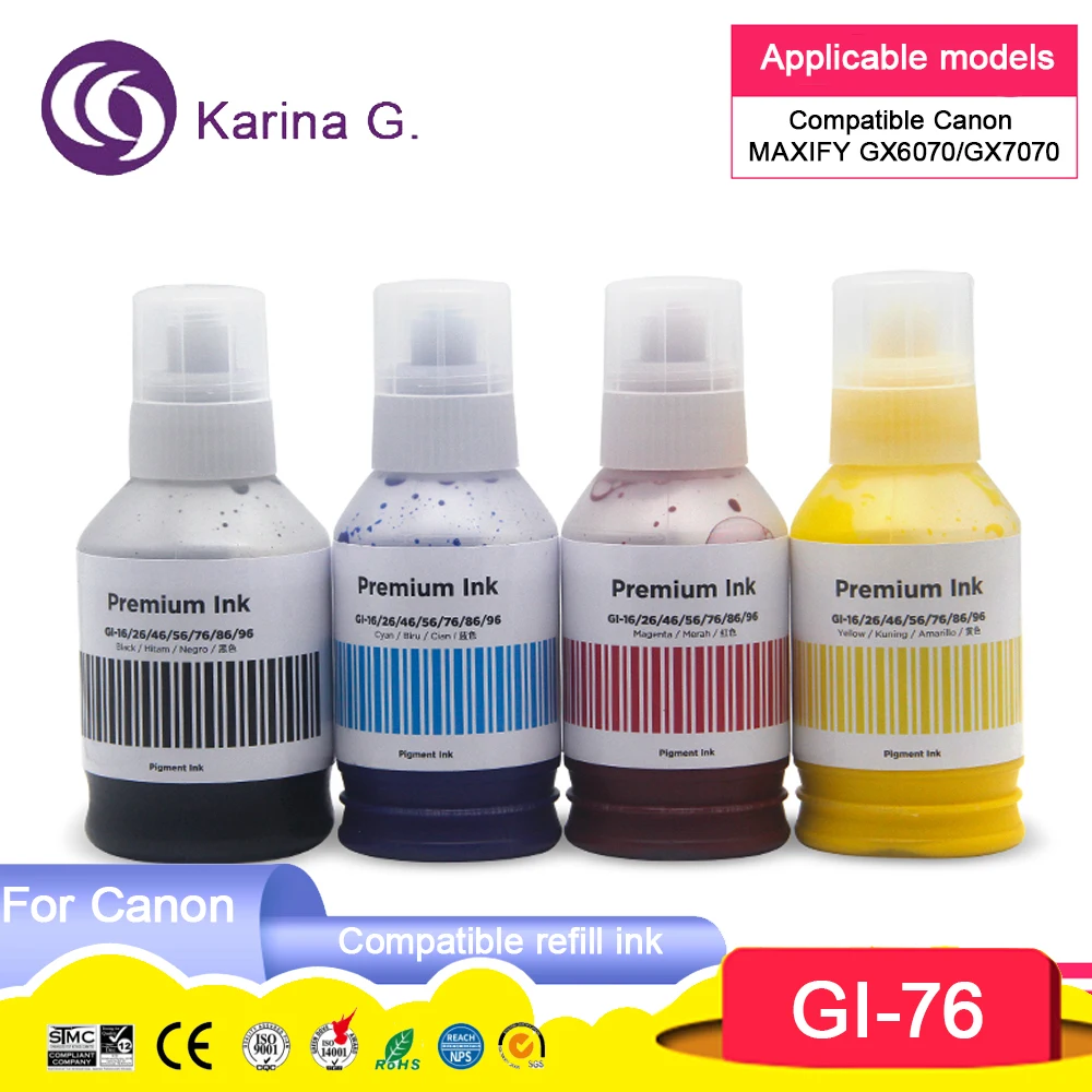 

GI76 GI 76 GI-76 Premium Color Compatible Bulk Bottle Water Based Refill Ink for Canon MAXIF GX6070 G7070 Printer