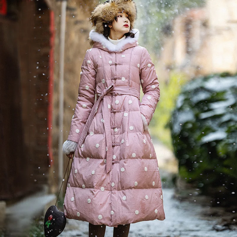 

Теплая зимняя куртка-пуховик 2023, Женские винтажные плотные пальто, женская одежда, длинное пуховое пальто с капюшоном, женское манто LM