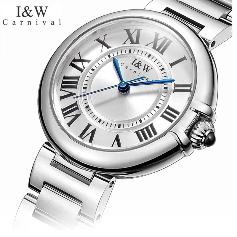 Fashion Quartz Watch for Women Luxury Brand I&W Carnival Ladies Wristwatch Sapphire Glass Full Steel Waterproof Relogio Feminino