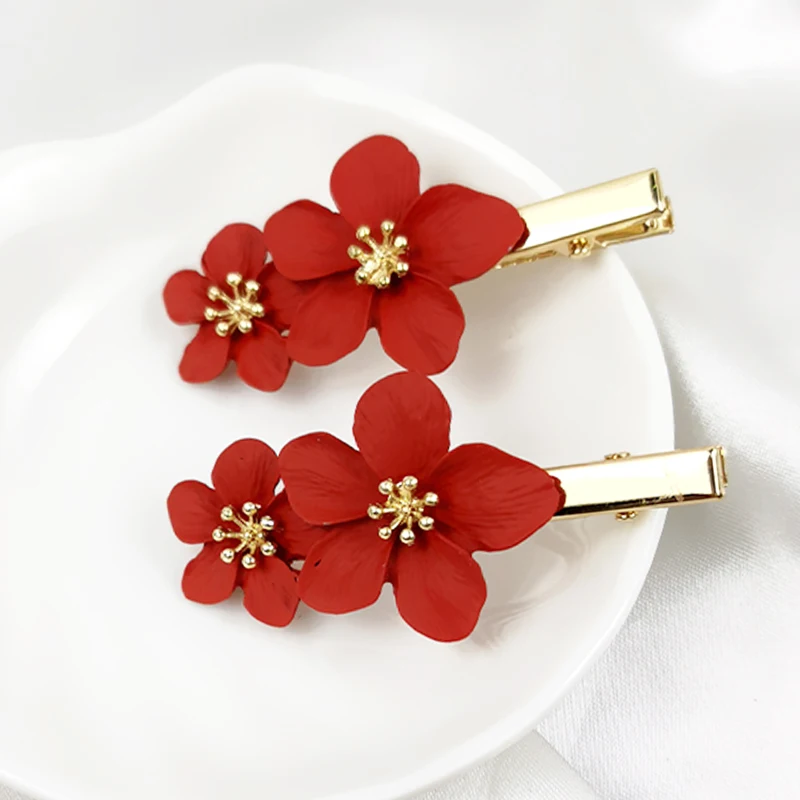 

Корейская маленькая заколка для волос с свежим цветком, сплав, цветы, пятна, челка, папка, красные цветы с цветами, сердца