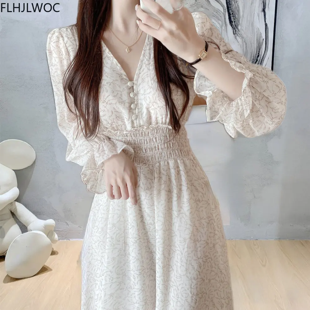 

Korean Chic Fashion New Design Autumn Spring Womens Slim Waist A Line Elegant Date Girls Long Single Breasted Button Shirt Dress