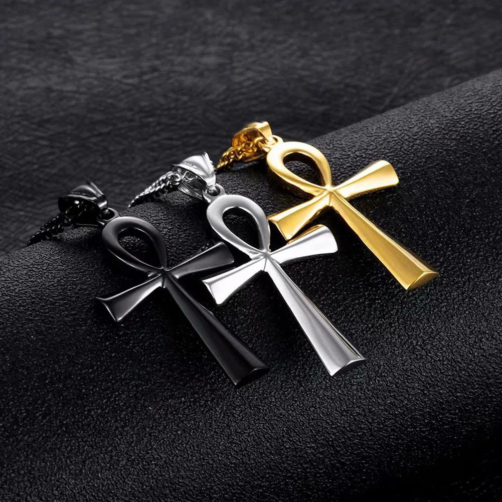 

Egyptian Ankh Crucifix Necklaces Pendants Amulet Pendant Stainless Steel Symbol of Life Cross Necklaces Jewelry Gifts Chains