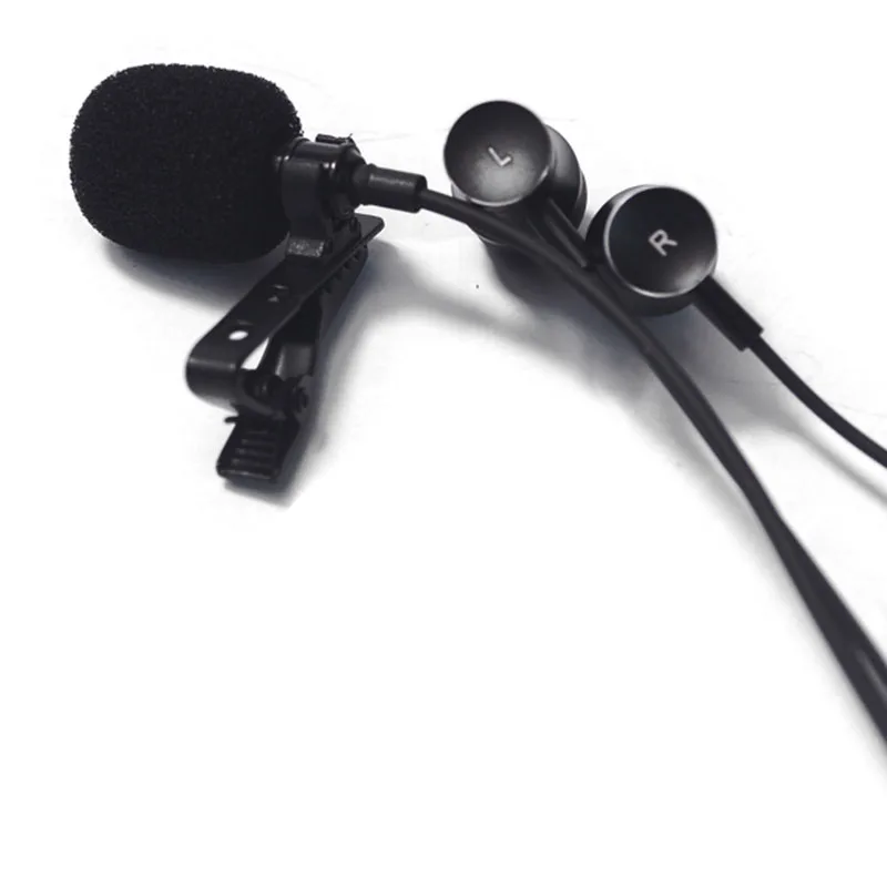 Петличный микрофон в комплекте со встроенными наушниками для фильтрации шума
