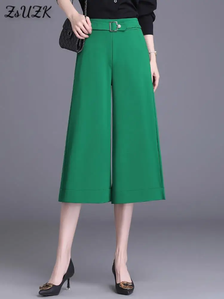 

Women All-match Solid Casual Wide Leg Short Pants Spring Autumn Female Fashion Loose Midi Length Shorts Streewear Pants