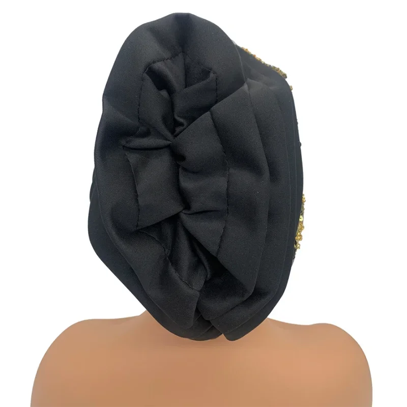 2024 роскошная плиссированная шапка-тюрбан с вышивкой и бисером для женщин