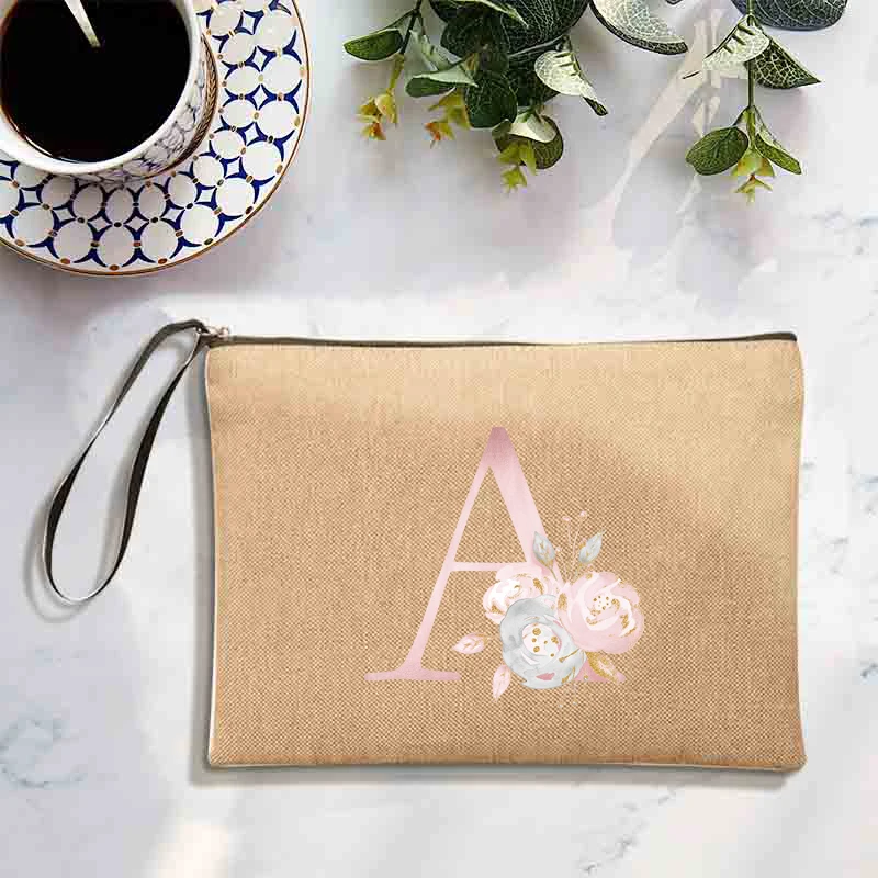 Модная льняная косметичка на молнии с принтом розовых букв 26 дюймов большой
