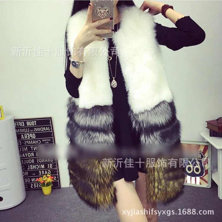 Wholesale New High Imitation Fox Fur Vest Stitching Women's Coat Foreign Trade Fur Special Offer