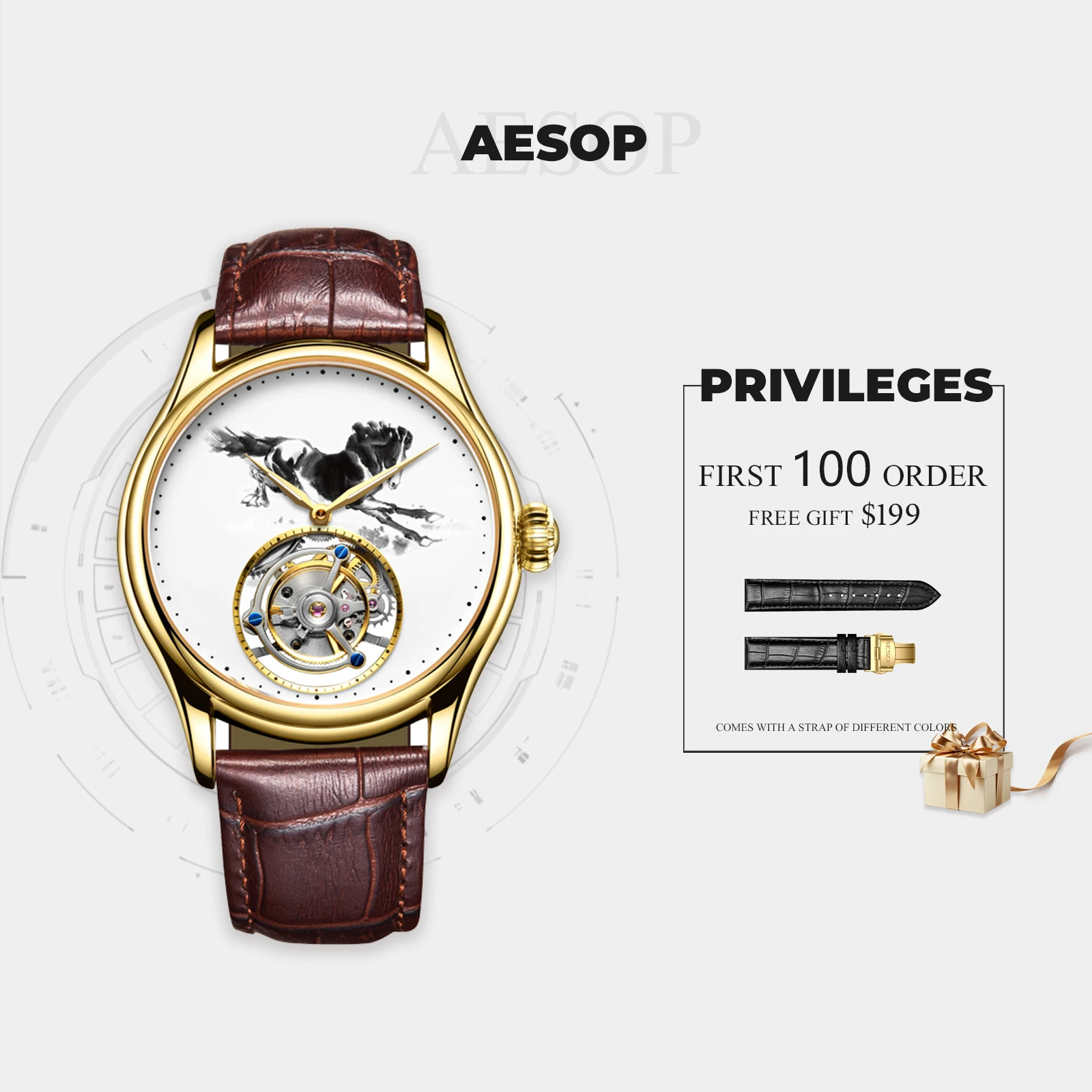 Роскошные мужские часы AESOP с турбийоном ручной механический механизм дизайн