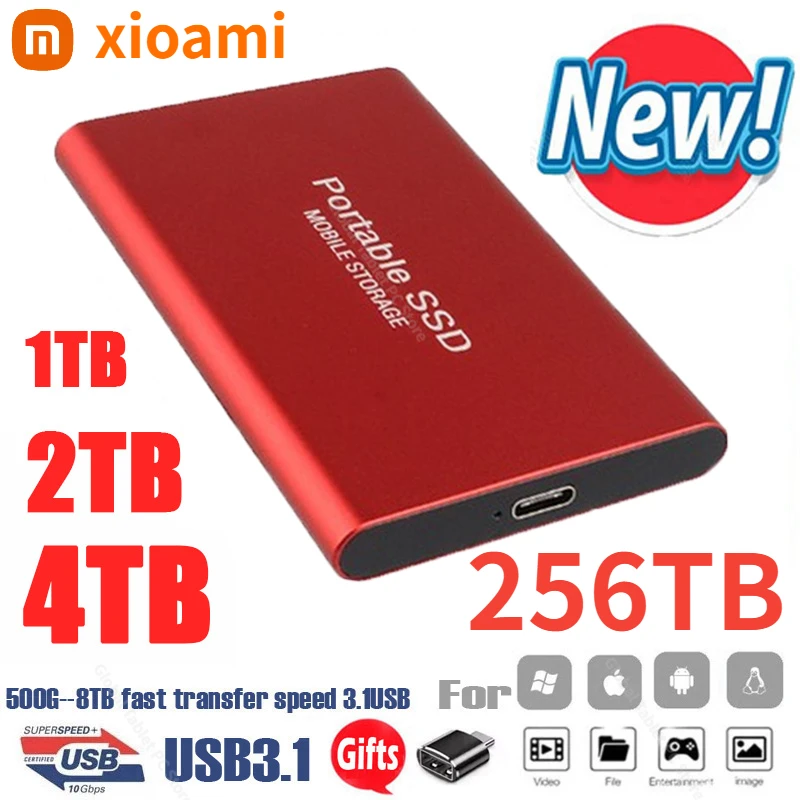 

Portable SSD Sata M.2 Mobile External Solid State Drives USB 3.1 Typc-C 500GB 1TB 2TB 4TB Hard Disk Drive for Laptops Desktop