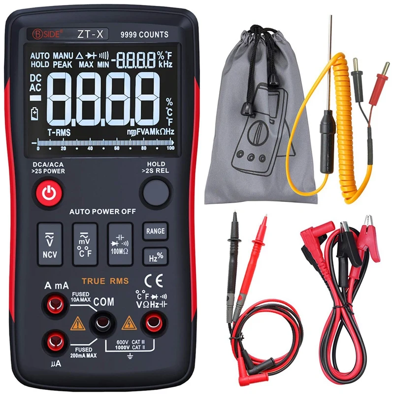 

BSIDE 1Set T-RMS Auto Range EBTN LCD DC/AC Voltmeter Ammeter Ohm Temp Hz NCV Tester Current Capacitor Multimeter