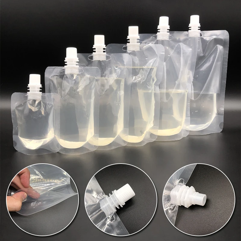 

10PCS Travel Drink Spout Pouches Transparent Plastic Bags Sealed Juice Storage Bag Beverage Summer Ice Cold Drink Pouch Portable
