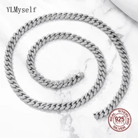 8mm wide 925 sterling silver cuban link chain for men choker 45505560cm pave 1 1 mm shiny zircon necklace fine jewelry