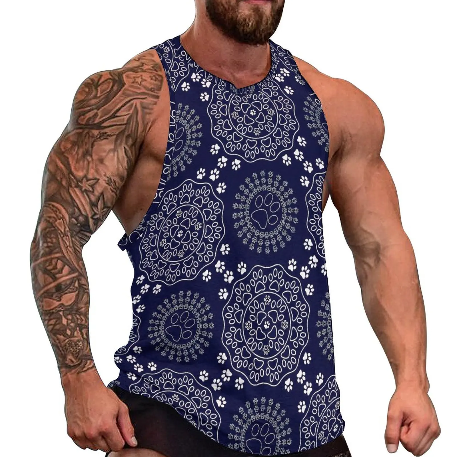 

Paw Print Mandala Summer Tank Top Abstract Art Training Tops Man Custom Trendy Sleeveless Vests Big Size 4XL 5XL
