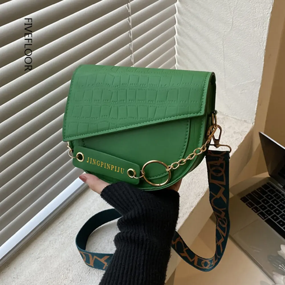 

Design Simple Messenger Bags For Women 2023 New Fashion Contrast Color Saddle Shoulder Bags Chain Wide Shoulder Straps Bags