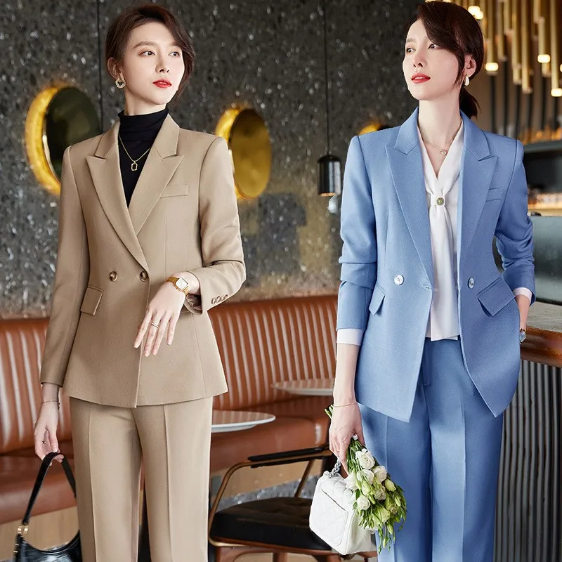 Blue small fragrance professional suit suit set women's spring and autumn style temperament fashion formal dress small suit crop