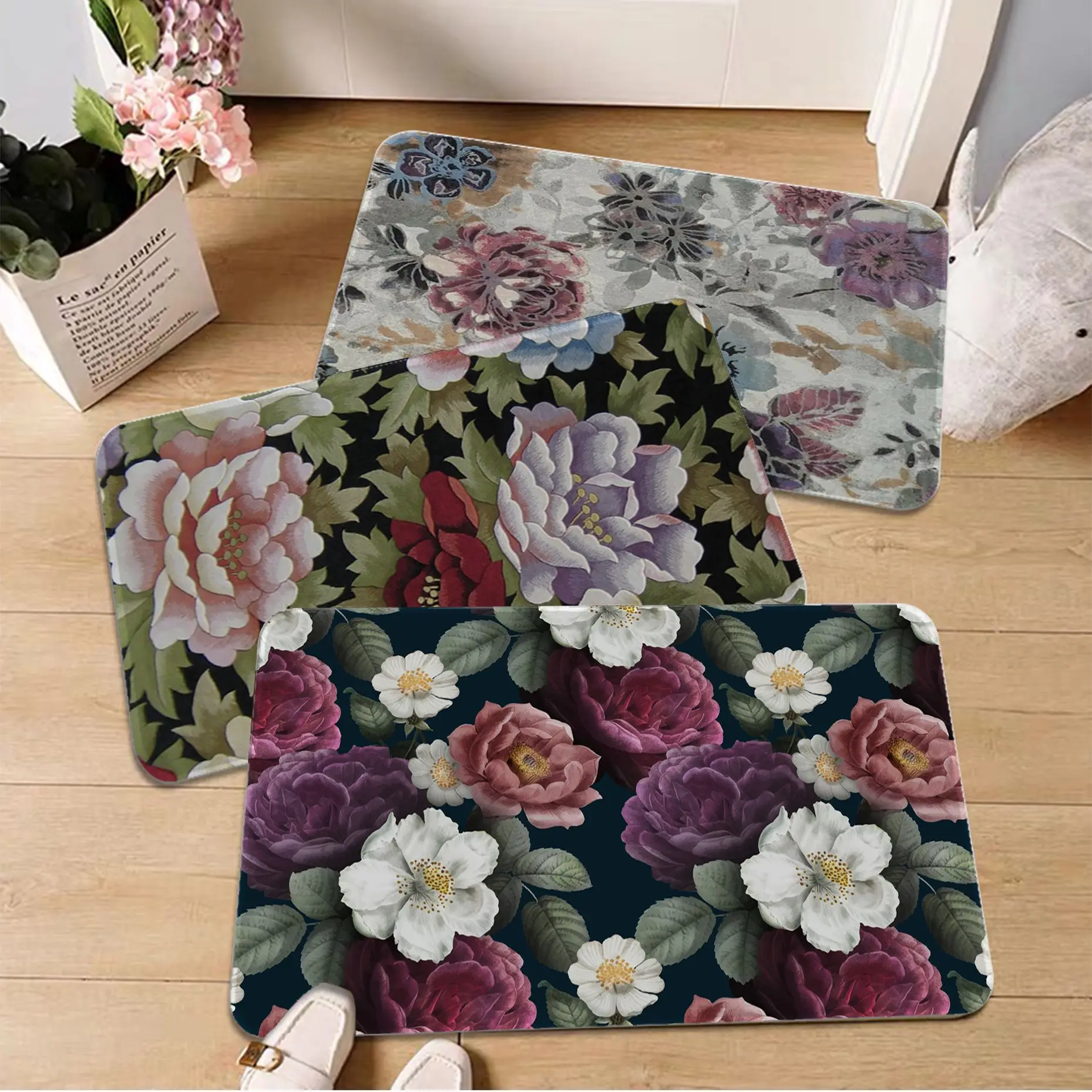 

Flower Floor Mat Cheaper Anti-slip Modern Living Room Balcony Printed Doormat Area Rug