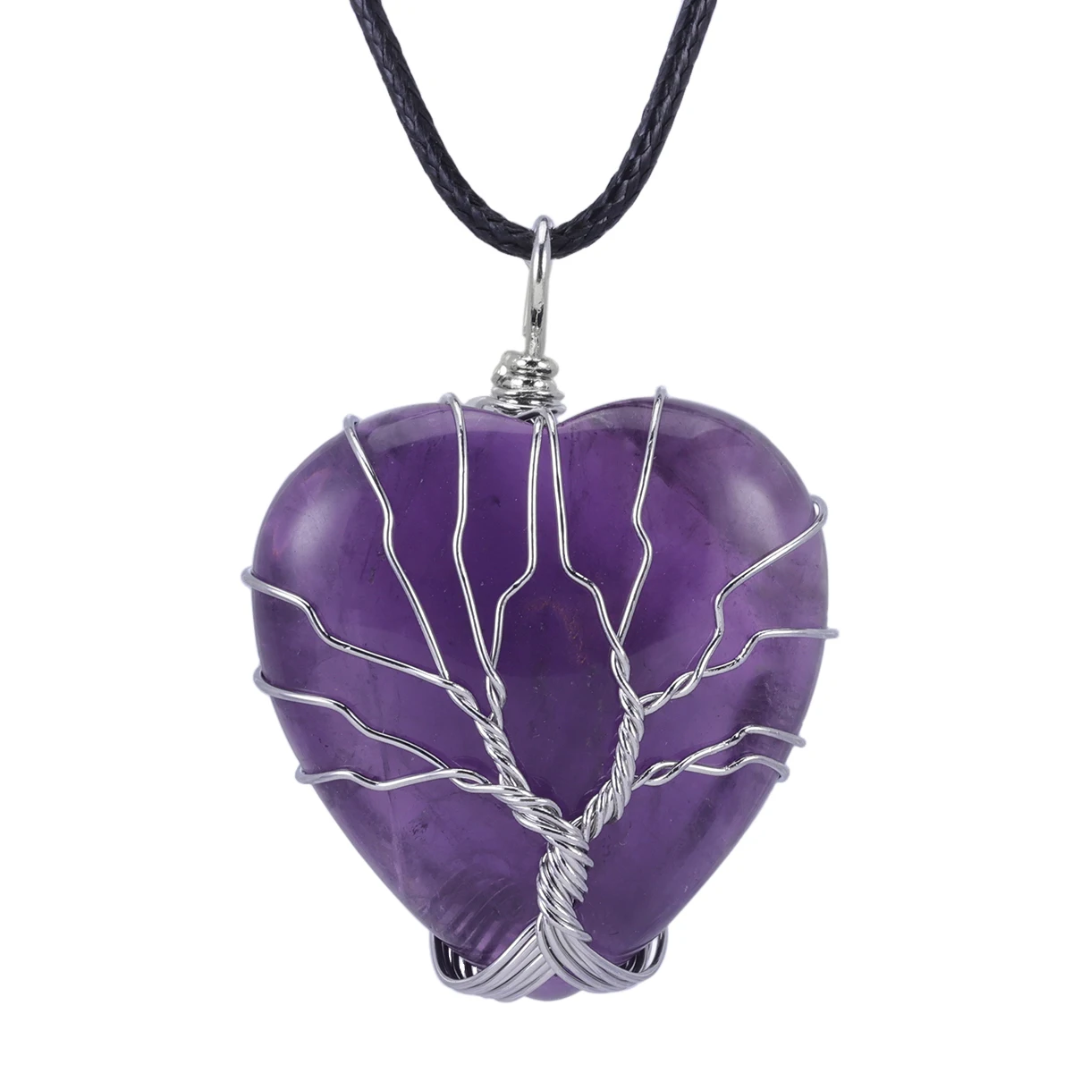

Healing Love Heart Stone Pendant Wire Wrapped Tree Of Life Natural Crystal Stone Charms For DIY Necklace Jewelry Making