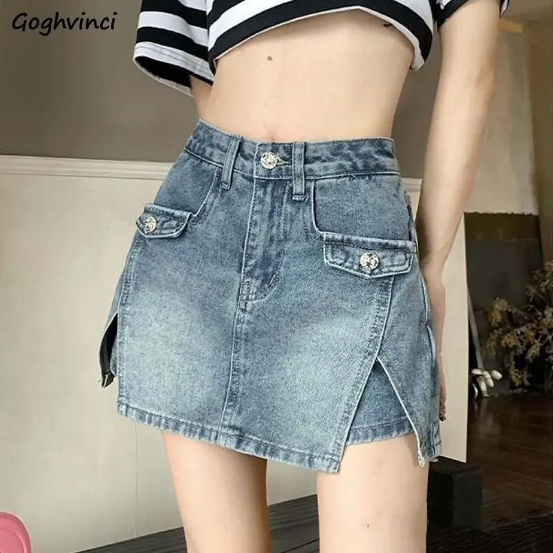 

Denim Mini Skirts Women Vintage Casual Simple Fashion Hotsweet A-line Faldas College All-match Korean Style High Waist Summer