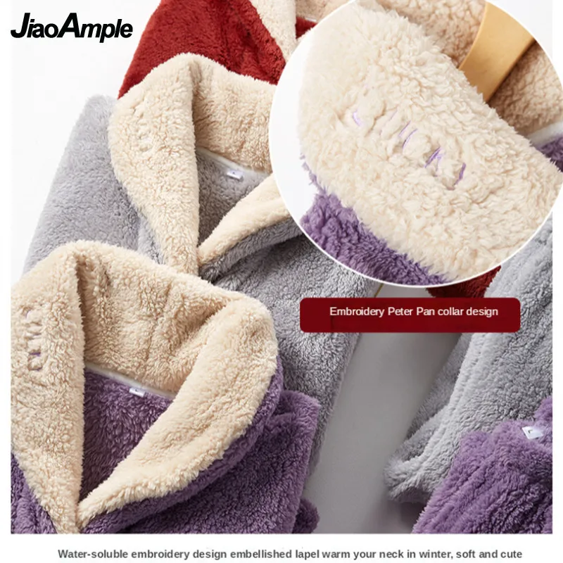 Winter Warm Pajamas Women's Solid Coral Fleece Pijamas Trousers Two-piece Korean Fashion Sleepwear Nightwear Home Clothes Suit