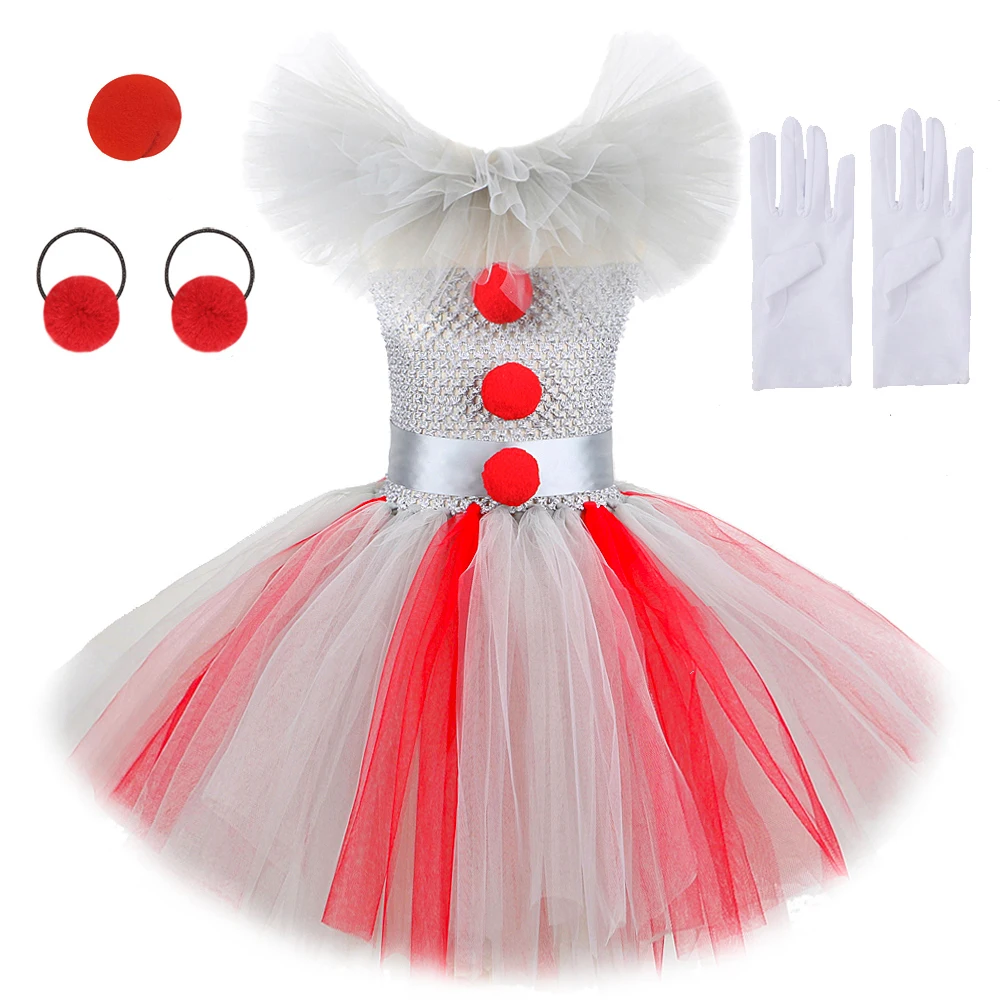 Красно-серые костюмы клоуна для девочек цирковой пеннивайз нарядные платья на