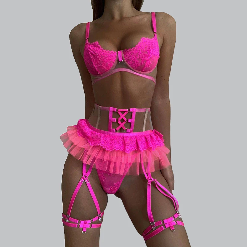 

Комплект нижнего белья с бюстгальтером пуш-ап и трусиками, привлекательное интимное женское нижнее белье, прозрачное Сетчатое Кружевное Ро...