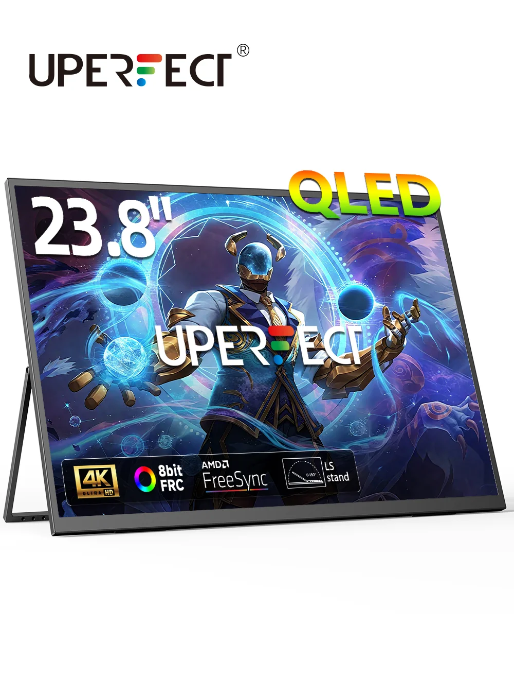 Фото UPERFECT UHD 4K 23,8-дюймовый большой QLED-экран USB-C HDMI для работы и дома, второй монитор с/180 ° Регулируемая подставка для ноутбука, настольного ПК Mac PS5 №1