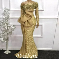 elegant african lace mermaid evening dresses %d9%81%d8%b3%d8%a7%d8%aa%d9%8a%d9%86 %d8%a7%d9%84%d8%b3%d9%87 aso ebi long sleeves gold beaded prom gowns robe de soiree