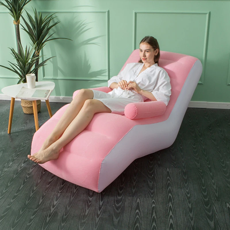 

Flocking PVC Inflatable Lazy Sofa Chair With Armrest Folding Portable Chaise Lounge Lunch Break Bed Creative S-shaped Recliner