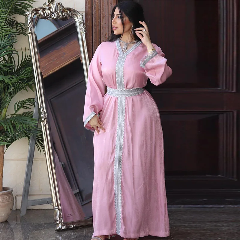 

Robe Femme Musulmane Middle East Eid Al Fitr Women's Pink Dress Dubai Muslim Ramadan Abaya Robes Southeast Asia Abayas For Women