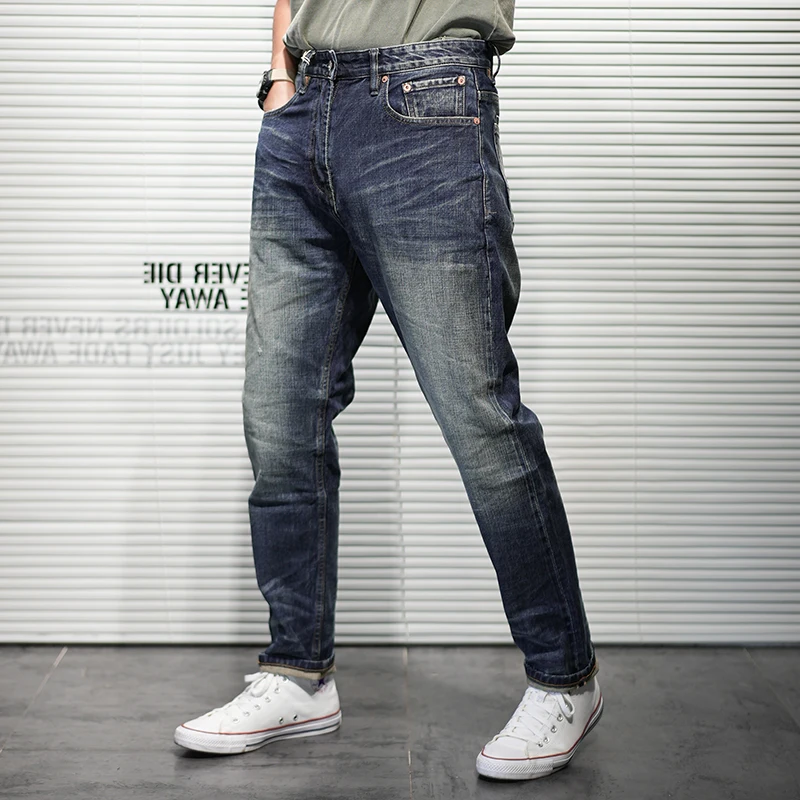 

Осенние трендовые зауженные прямые Повседневные Классические джинсы в стиле ретро мужские длинные брюки для мужчин