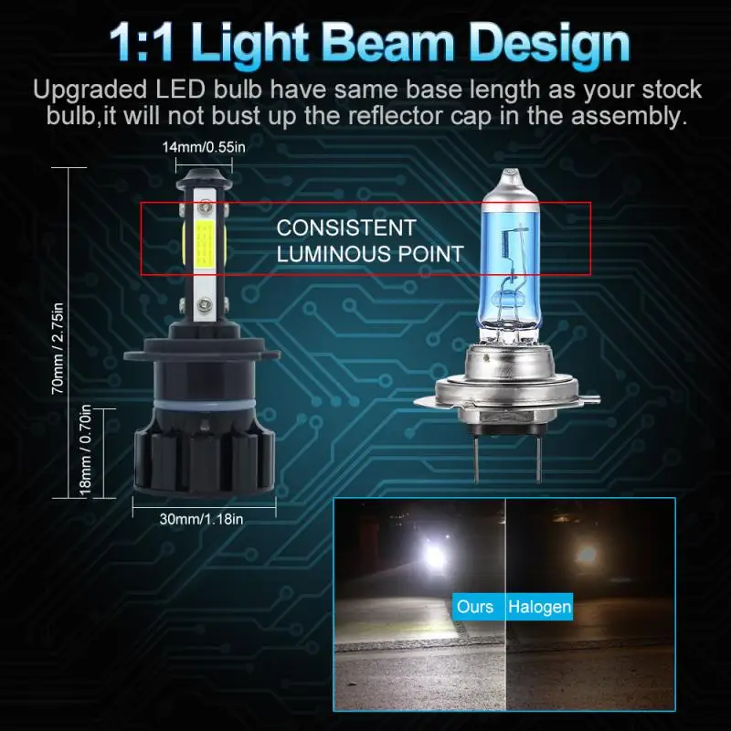

Led Car Lights 6000k 360 ° No Dead Angle Lighting Plug And Play Efficient And Safe Durable Car Accessories Car Haedlight 8000lm