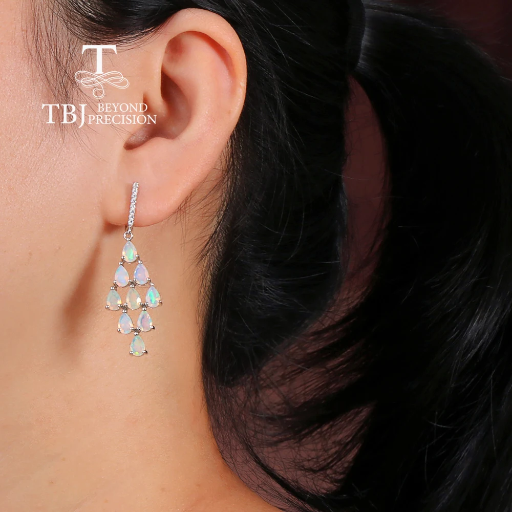 Женские длинные серьги из серебра 925 пробы с натуральным опалом