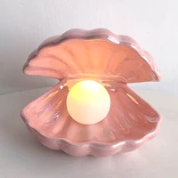 fantasy night light ceramic shell lamp pearl powder white gift desktop storage decoration party