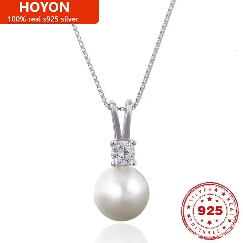 

HOYON Women's silver 925 real 100% Female necklace fashion 925 sterling silver pearl necklace zircon clavice neck chain jewelry