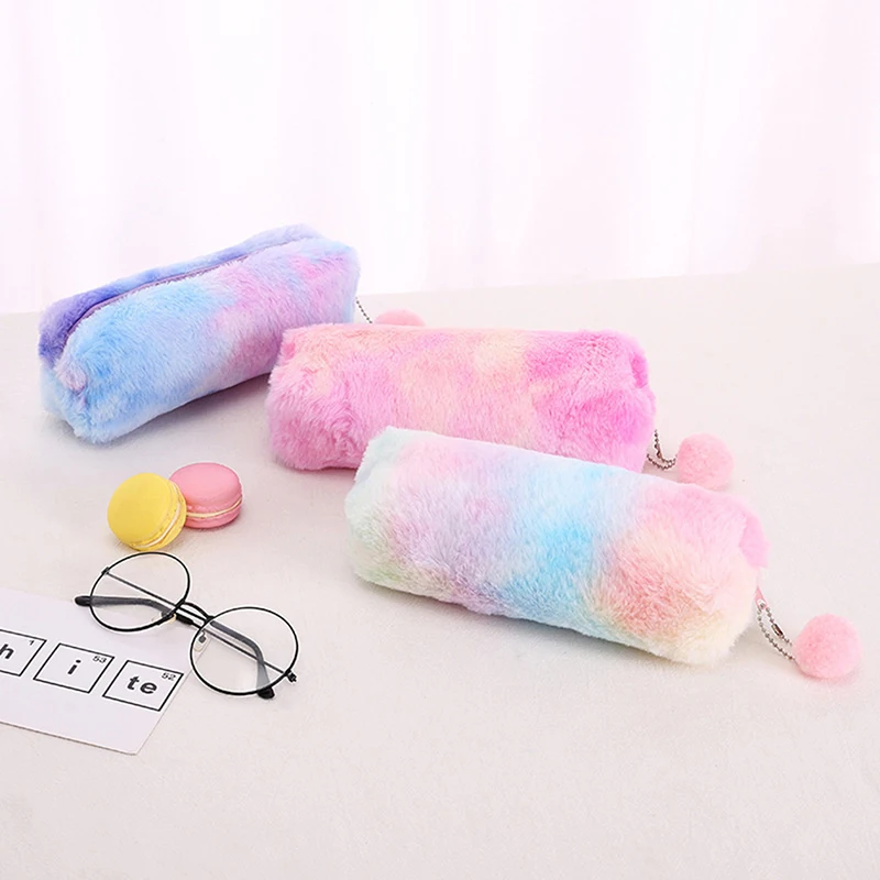 

Creative Pen Bag Gradual Color Lovely Girl Plush Octagonal Pen Box Storage Bag
