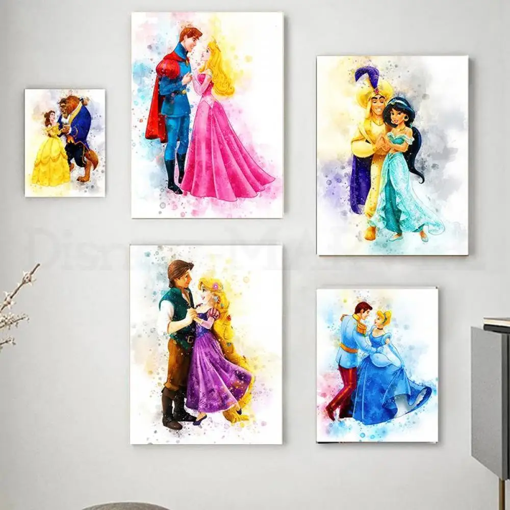 Настенный плакат с принцессой и принцами Диснея Аладин Белоснежка Ариэль холст