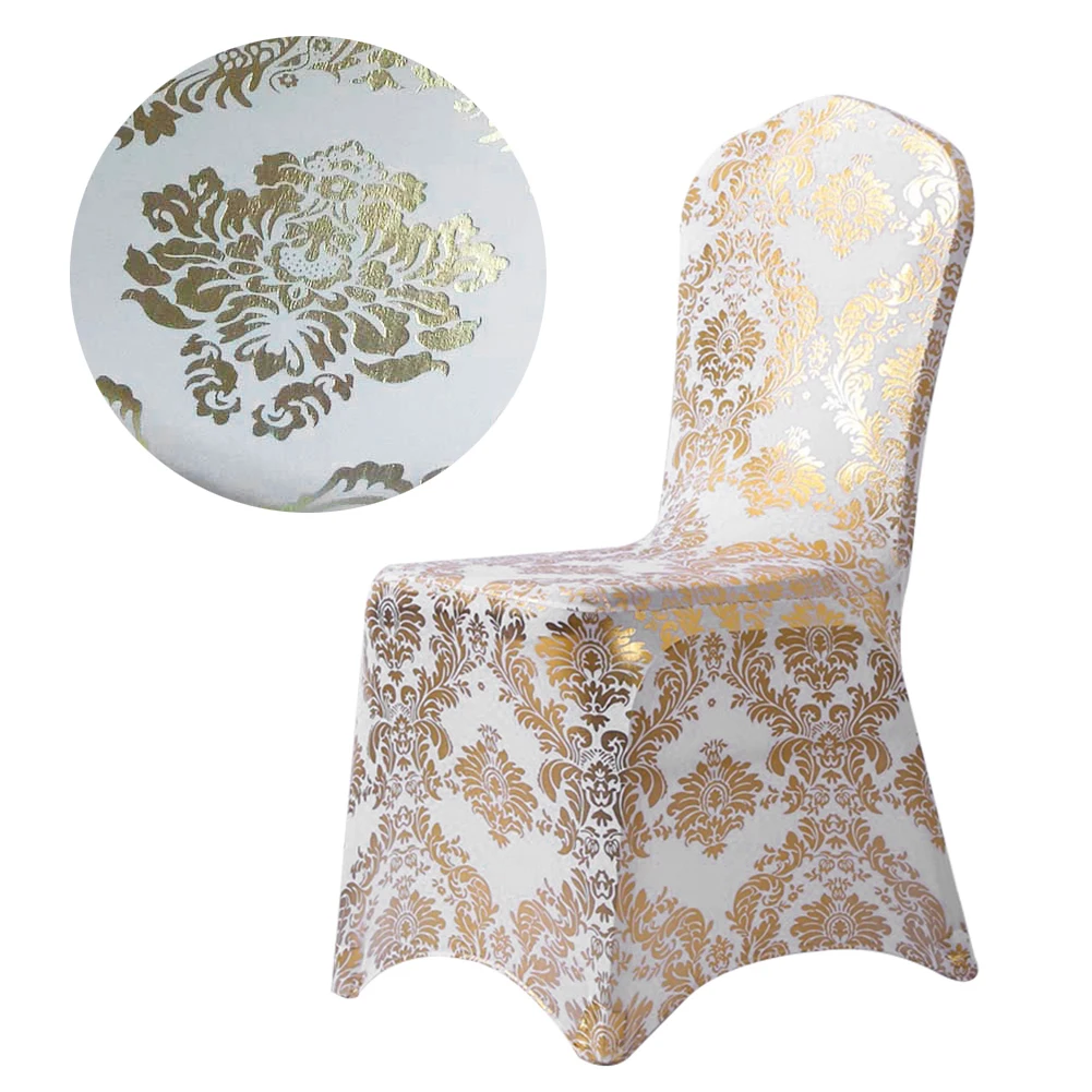

Чехол на стул с бронзовым золотым принтом, растягивающиеся съемные эластичные Чехлы для ресторана, для свадьбы, искусственное покрытие