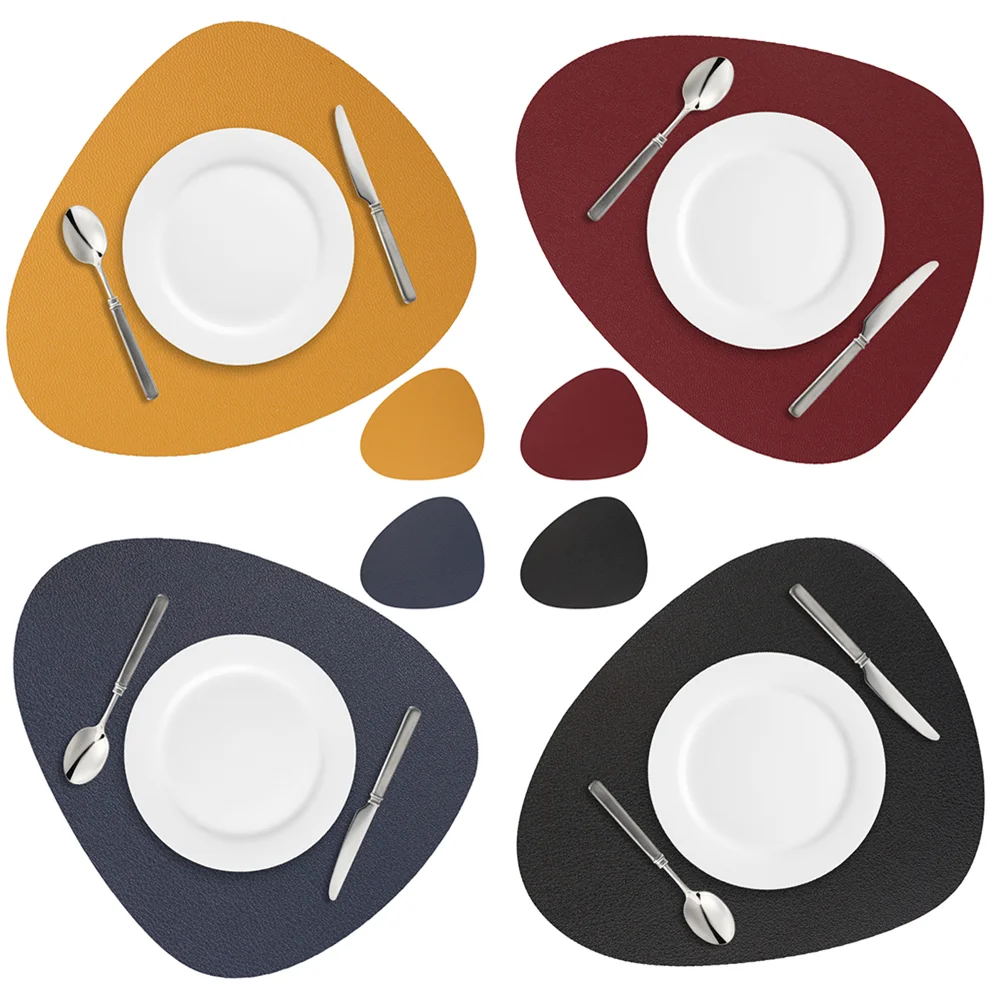 

4/8Pc Irregular Leather Table Mats and Coasters PU Waterproof Dual-Sided Non-Slip Washable Placemat and Coaster for Dining Table