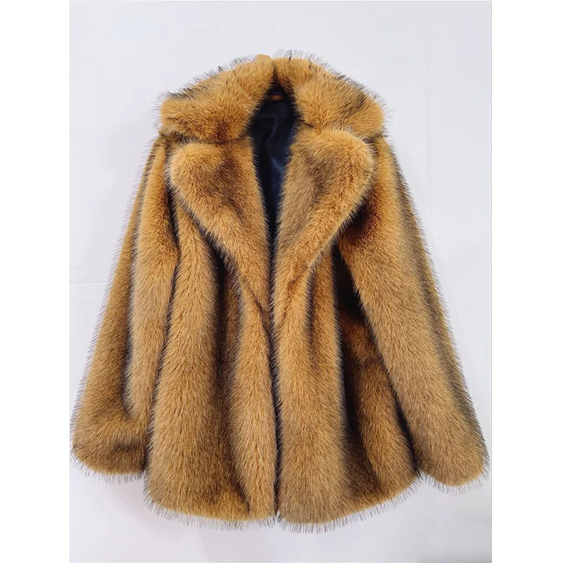 2022 Popular Autumn/winter New Fashion Imitation Fur Mid-length Faux Fur Coat Suit Warm Jacket Jaqueta Feminina Inverno