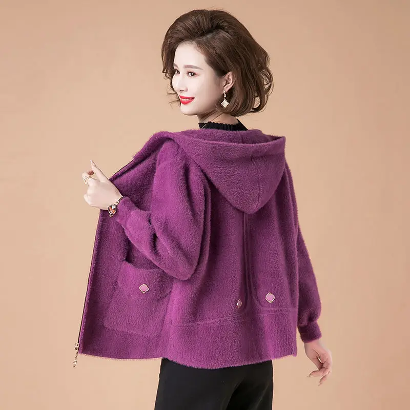 Женский вязаный кардиган с капюшоном элегантный свитер-куртка из искусственной