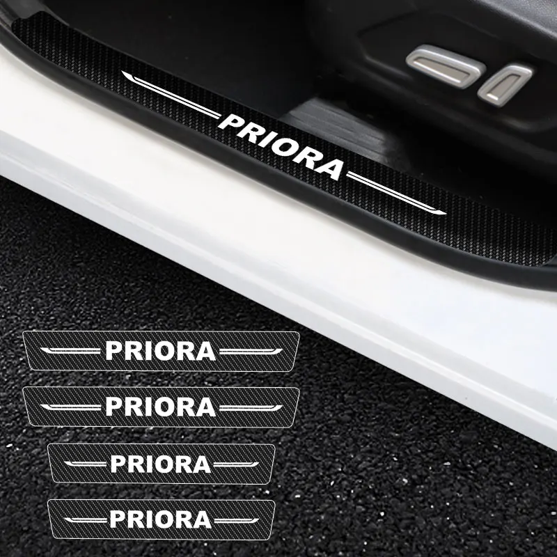 

4X Car Stickers Anti Scratch For Lada Priora Logo Door Sill Protector ​Car Threshold Protection Carbon Fiber Car Stylin